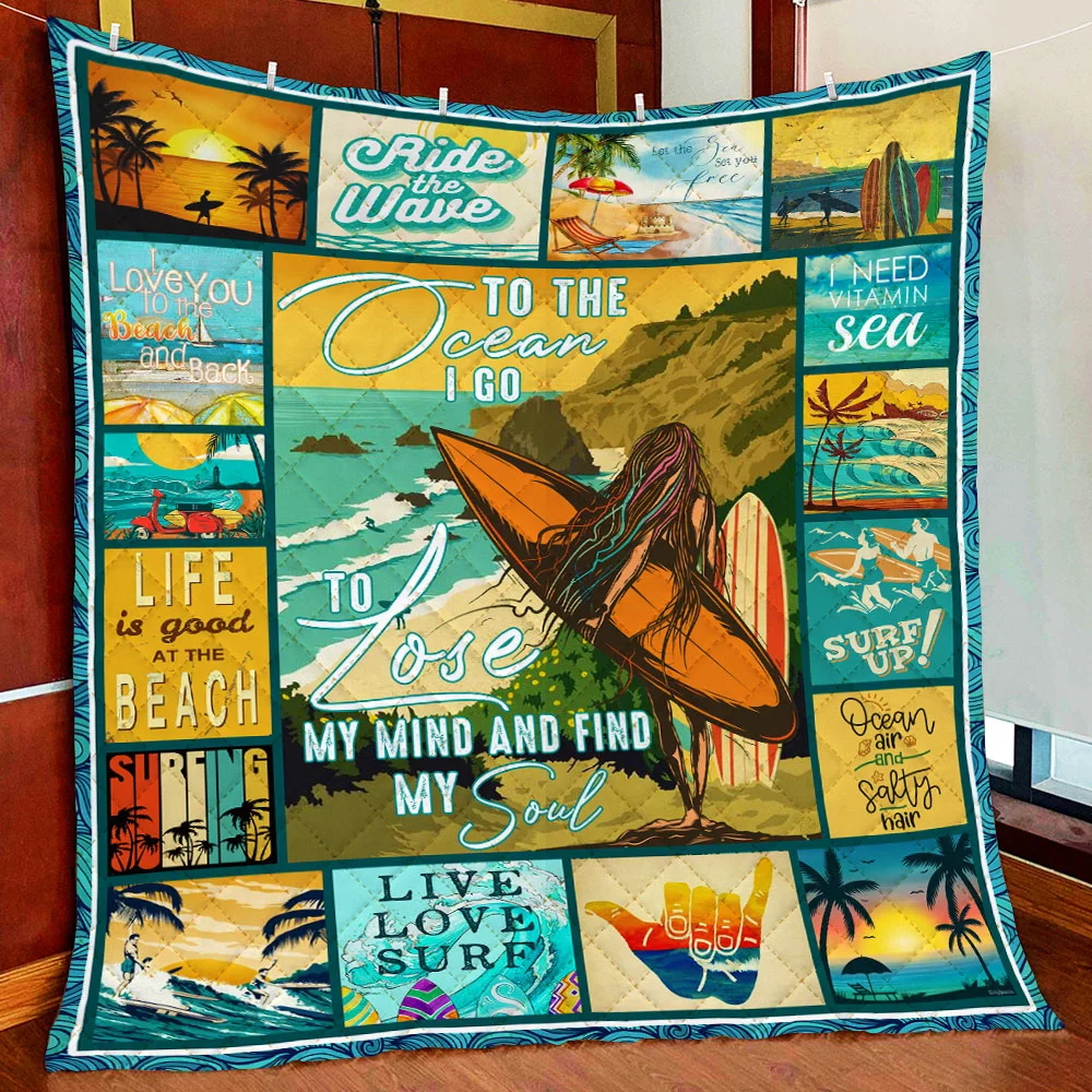 Surfing Beaches. To The Ocean I Go Quilt Blanket