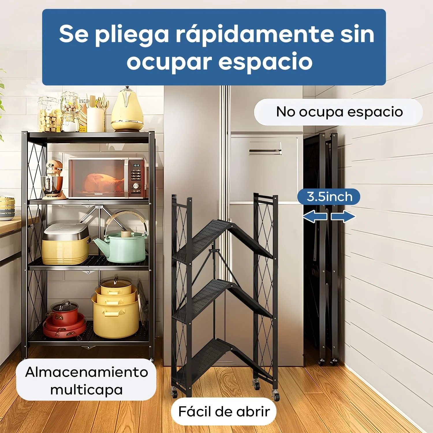 ESTANTE MULTIUSO PLEGABLE DE 4 NIVELES（Cocina, dormitorio, estudio, sala de estar.）