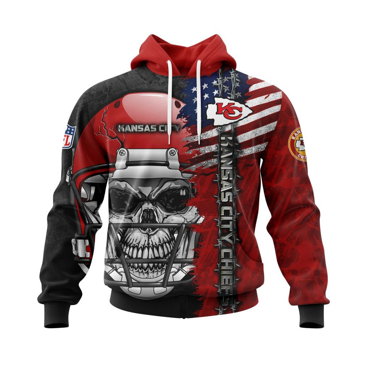 KANSAS CITY CHIEFS 3D HOODIE SKULL0803