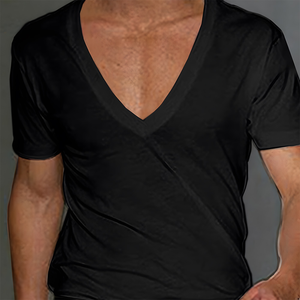 Castillotigo™ Nueva camiseta de hombre con cuello de pico en color liso
