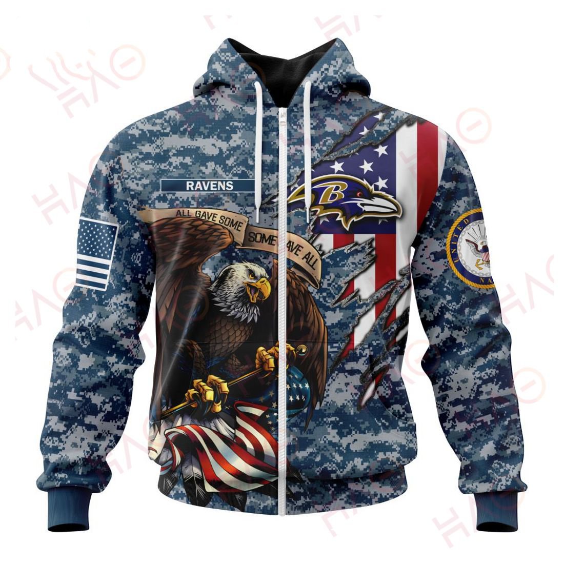 BALTIMORE RAVENS 3D HOODIE US NAVY VETERANS