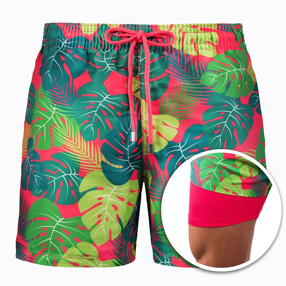 Castillotigo™ Shorts de playa de doble capa estampados para hombre