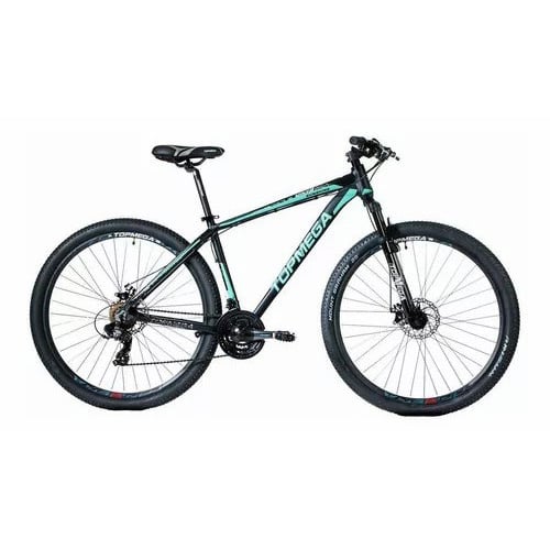 🔥Bicicleta de montaña TopMega MTB Sunshine R29 L 21v Shimano Tourney TZ31 Frenos de disco mecánicos y manetas de cambio Shimano Tourney Azul claro