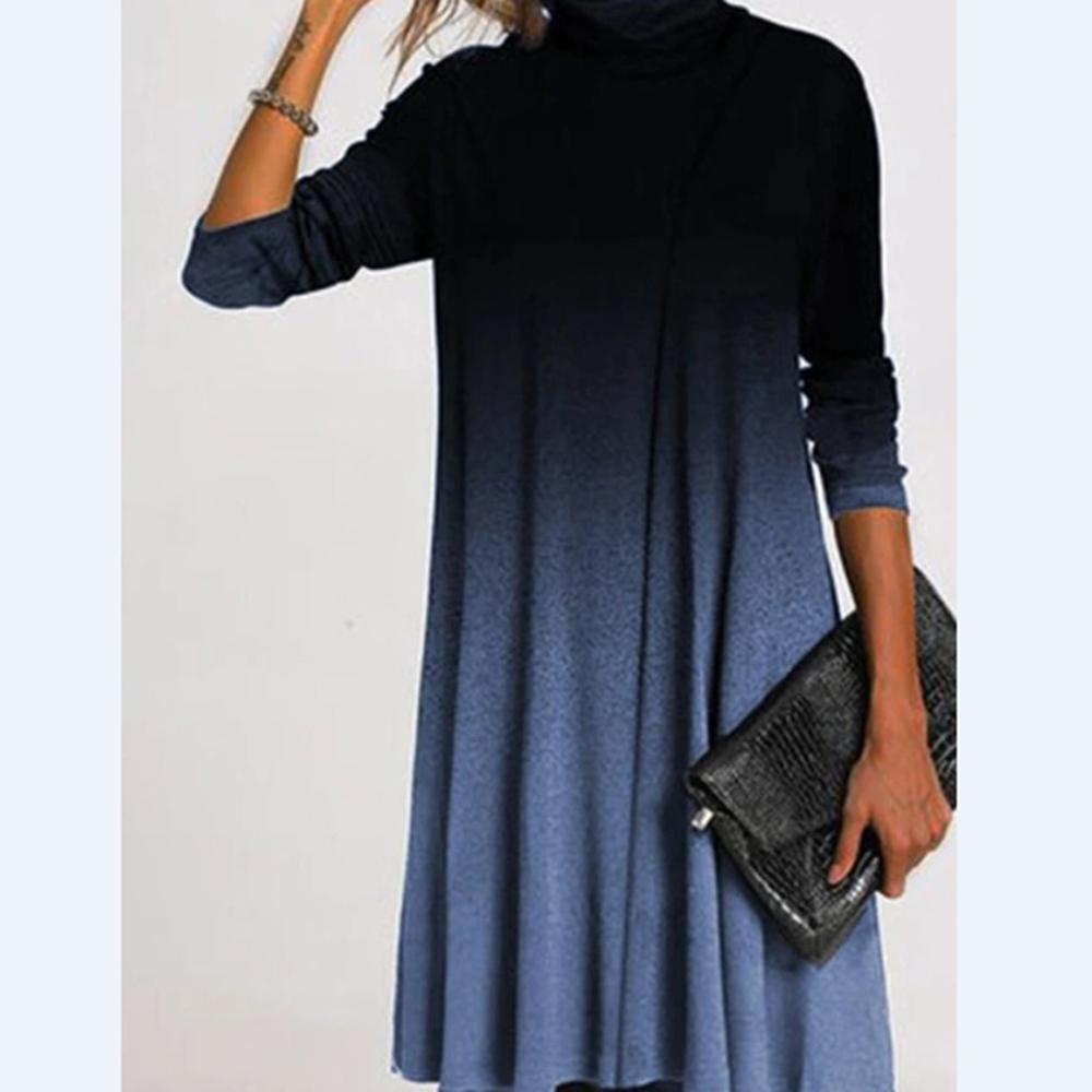 Higolot™ Printed High Neck Long Sleeve Loose Dress