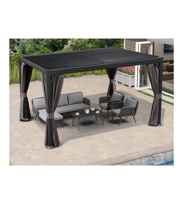 Outdoor Louvered Pergola 10′ft × 13′ft Adjustable Metal Roof Hardtop Gazebo