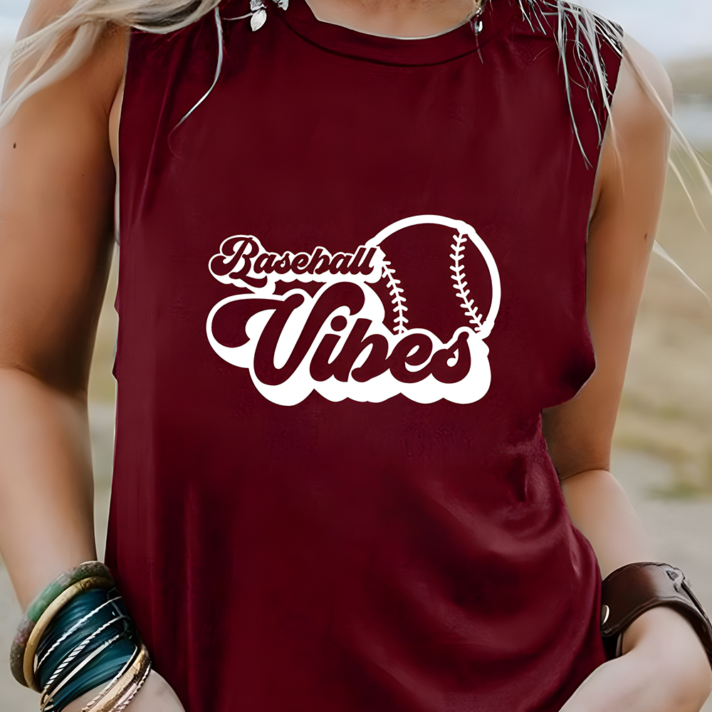 Castillotigo™ Camiseta sin mangas con estampado de béisbol para mujer