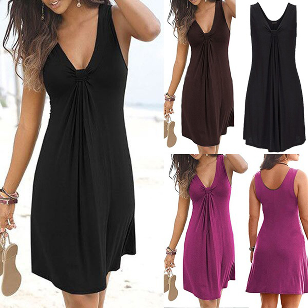 Castillotigo™ Vestido torcido sexy con cuello en V de color sólido nuevo de verano