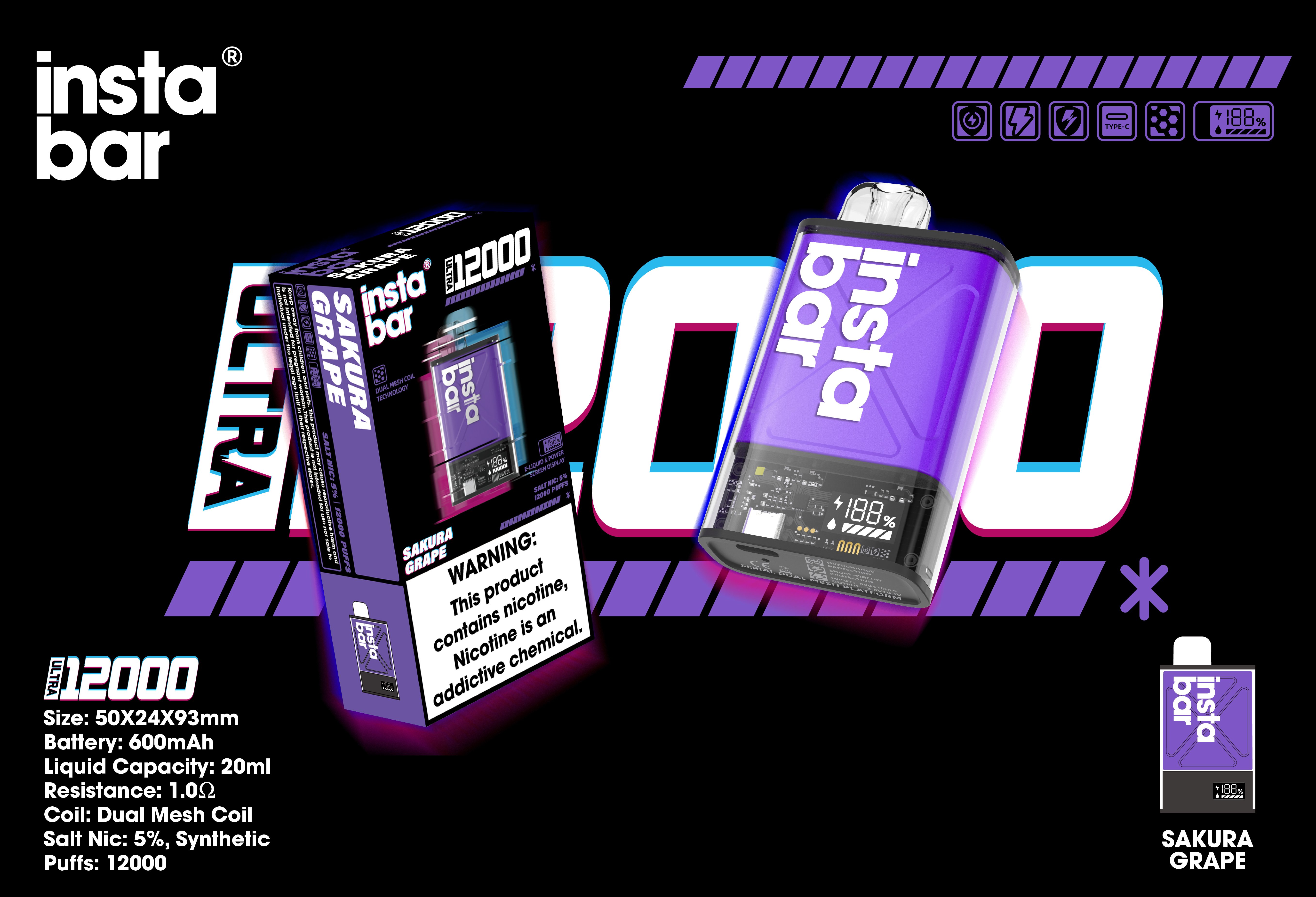 INSTABAR IU12000 PUFFS -Sakura grape flavor