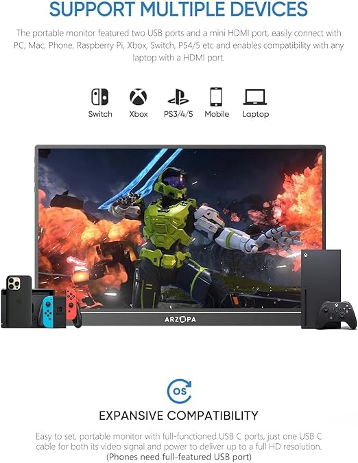 🔥Último día de promoción de Amazon 🔥Monitor Portátil ARZOPA 15,6 pulgadas FHD 1080P 1