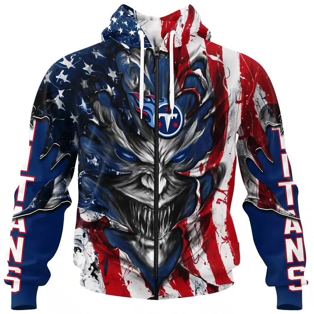 TENNESSEE TITANS DEMON FACE AMERICAN FLAG-3D UNISEX HOODIE