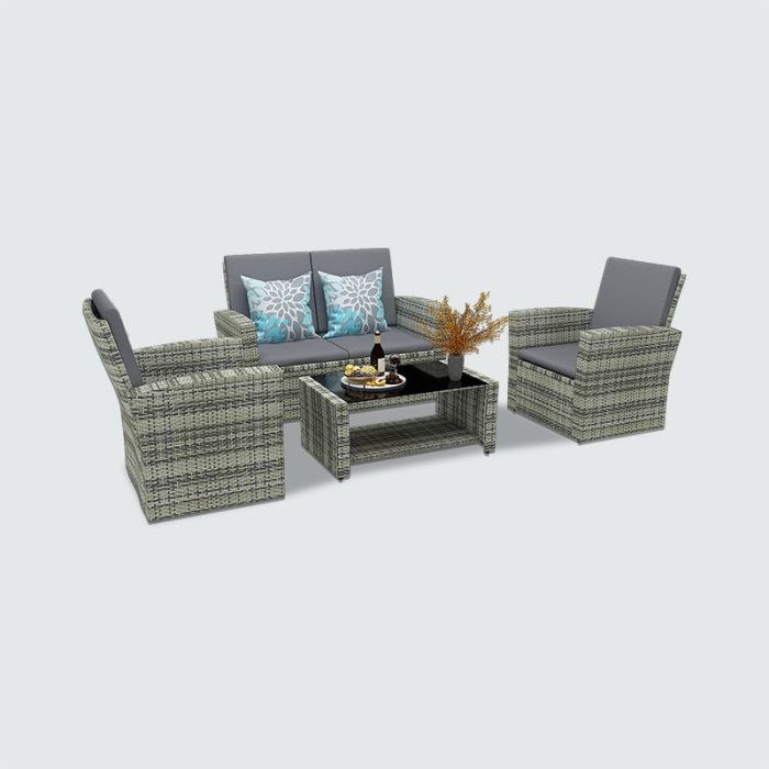 5 Piece PE Rattan Patio Outdoor Conversation Sets with Table