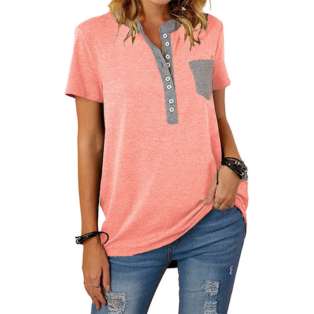 Castillotigo™ Camiseta de manga corta con cuello en V de color liso para mujer