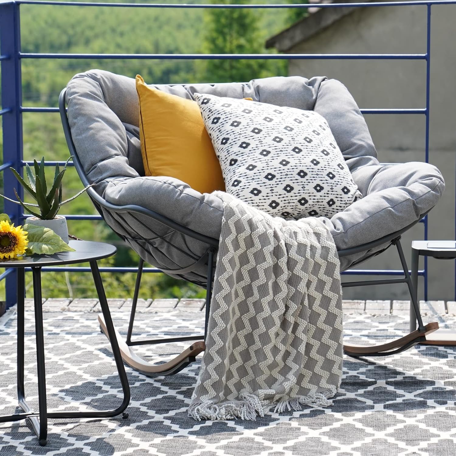 Gran terraza salón mecedora silla de lectura-con cojín