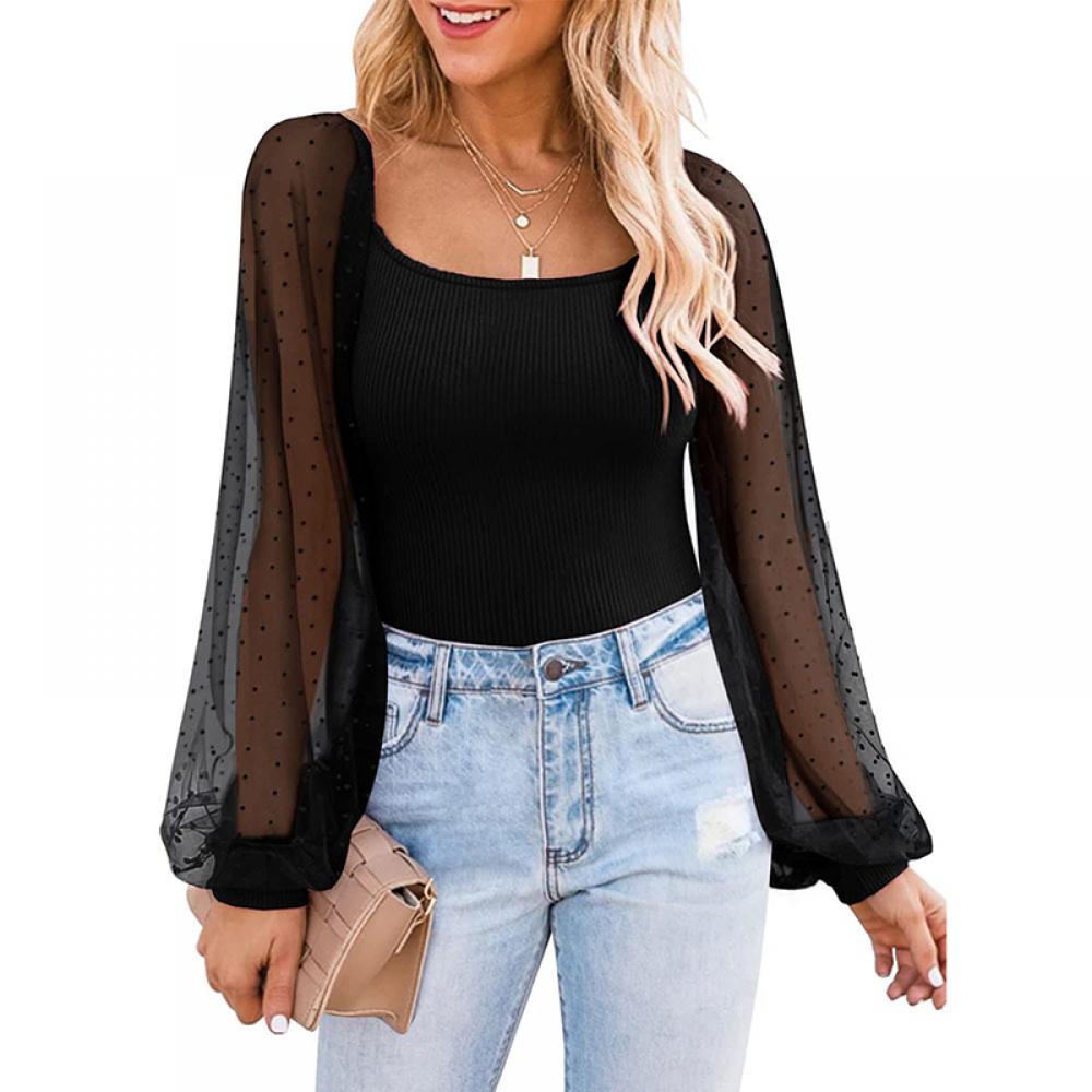 Castillotigo™ Top de retazos con mangas abullonadas de Fashion Perspective