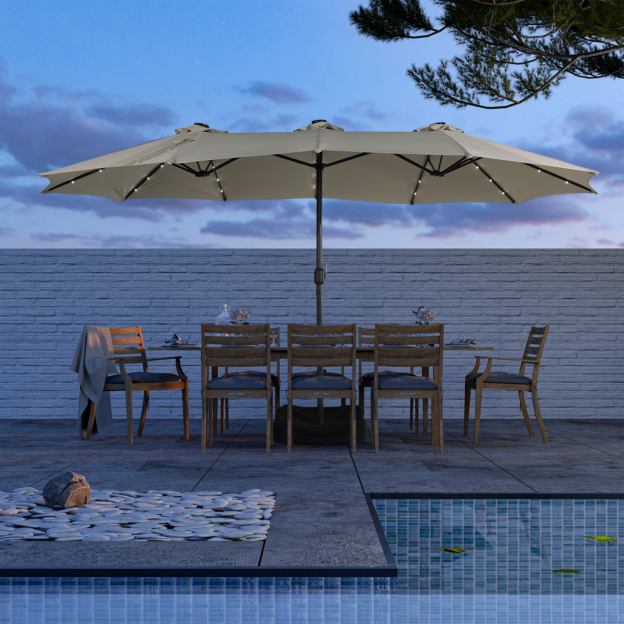 15ft Rectangular Patio Umbrella with Base and LED Lights - Electric 