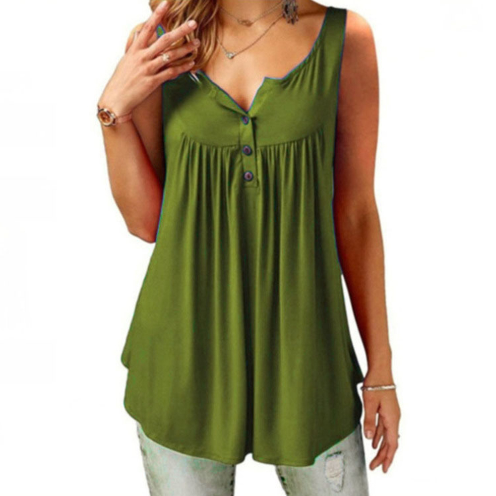 Castillotigo™ Camiseta de tirantes sin mangas con botones sueltos y cómoda para mujer