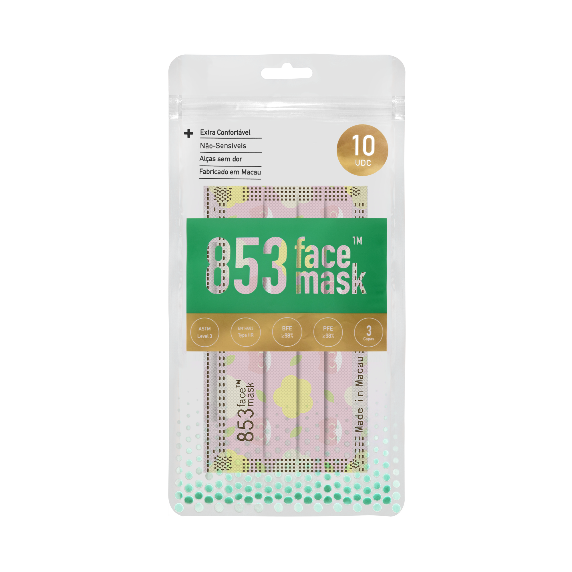 853 Face Mask™ ASTM Level 3 口罩非獨立包裝（853 Face Mask™ x Hi May‧森田系美 桃花旺旺 粉紅色）10片
