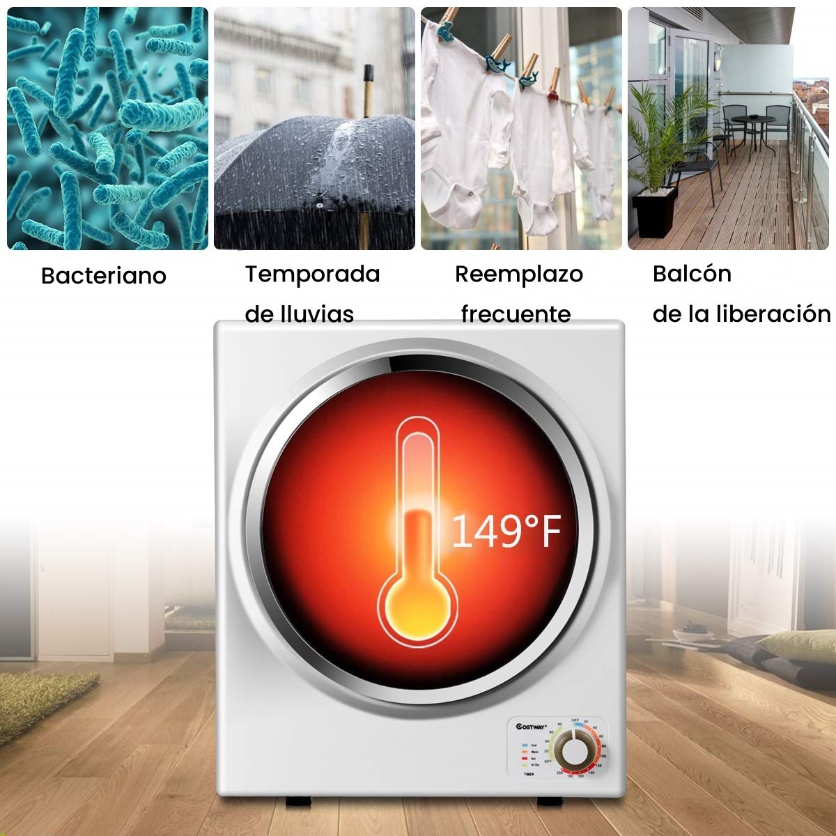 Secadora eléctrica portátil para ropa de lavandería (110 V, 1,5 pies cúbicos), tambor de acero inoxidable