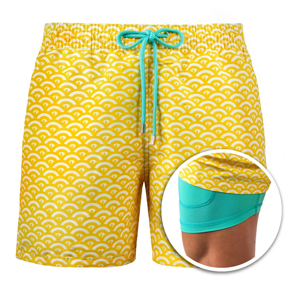 Castillotigo™ Shorts de playa de doble capa estampados para hombre