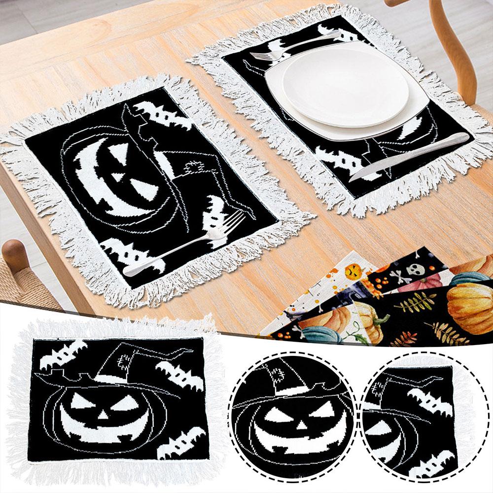 Higomore™ Halloween Style Black And White Tassel Placemat