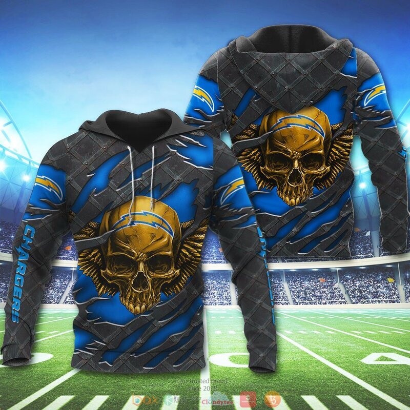 LOS ANGELES CHARGERS WINGS SKULL 3D HOODIE