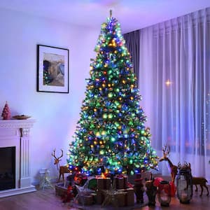 Árbol de Navidad artificial flocado con luz estrellada LED preiluminado de 9 pies