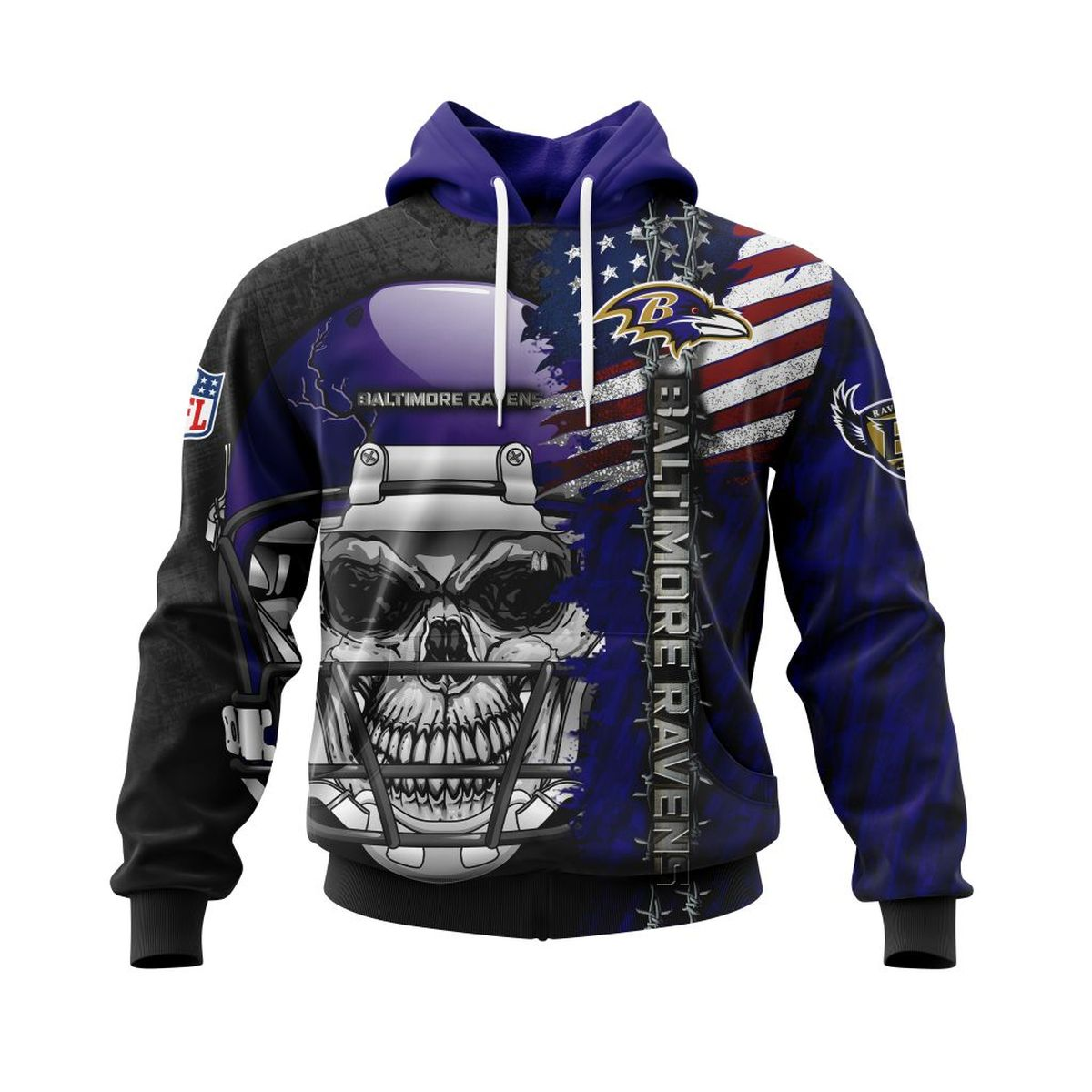 BALTIMORE RAVENS 3D HOODIE SKULL0803