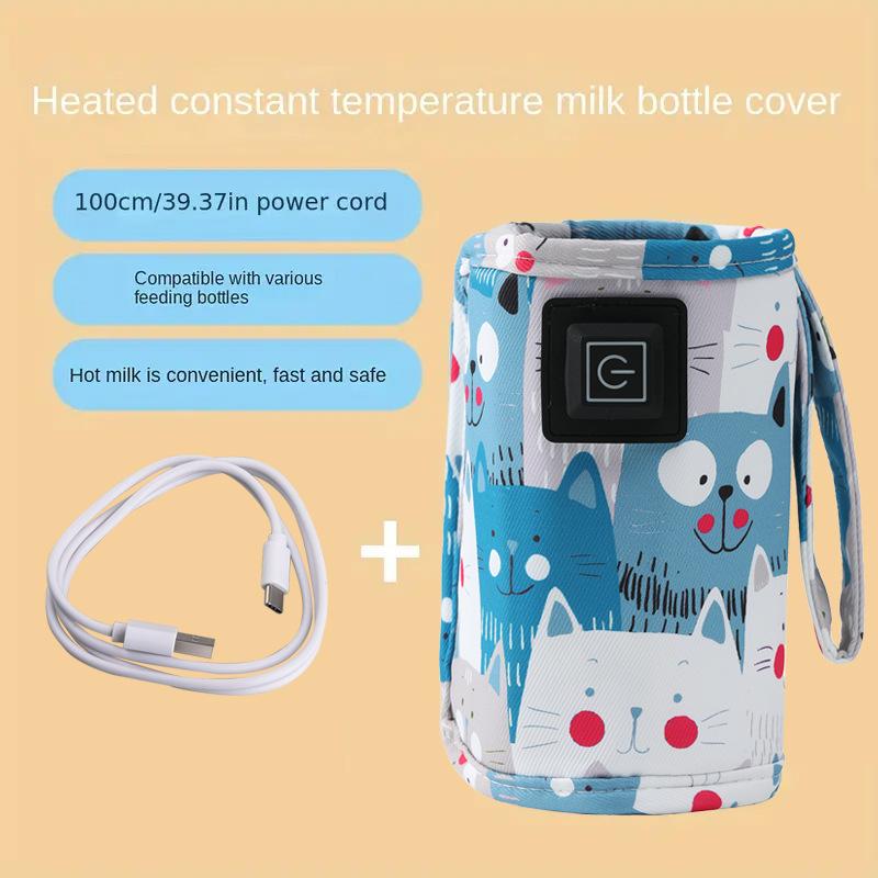 Portable Heated Bottle Warmer for Babies - Fast, Safe & Adorable Cat Print | Must-Have for Parents!
