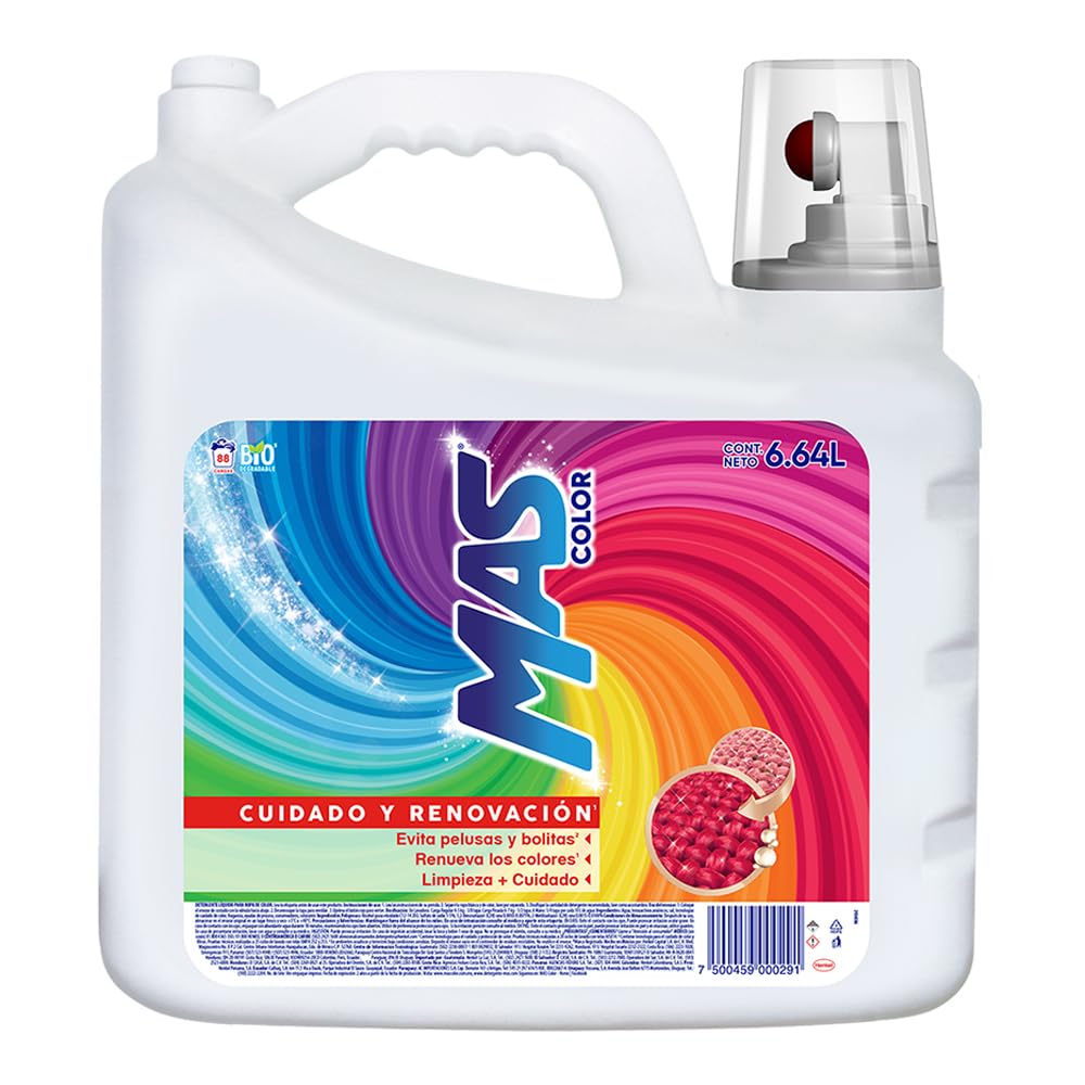 MAS Color - Detergente Líquido para el Cuidado de la Ropa Color Intenso 6.64L (88 porciones)