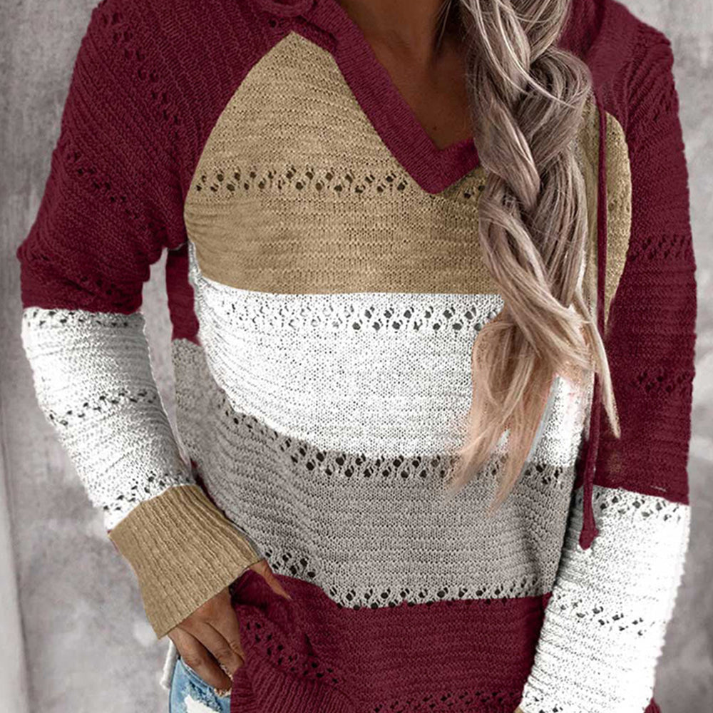 Castillotigo™ Suéter de punto colorblock a rayas sueltas con personalidad de mujer nueva de otoño