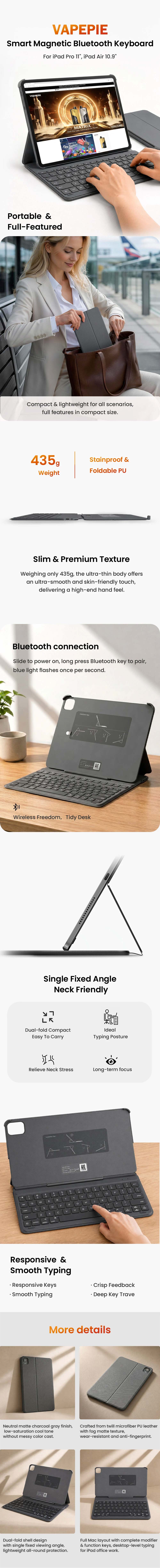 Vapepie Smart Magnetic Bluetooth Keyboard Detailed Image