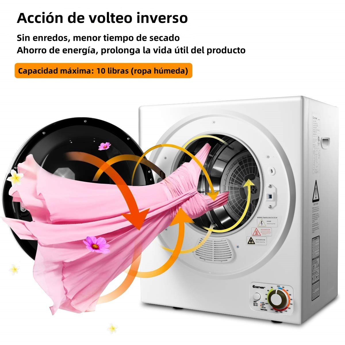 Secadora eléctrica portátil para ropa de lavandería (110 V, 1,5 pies cúbicos), tambor de acero inoxidable