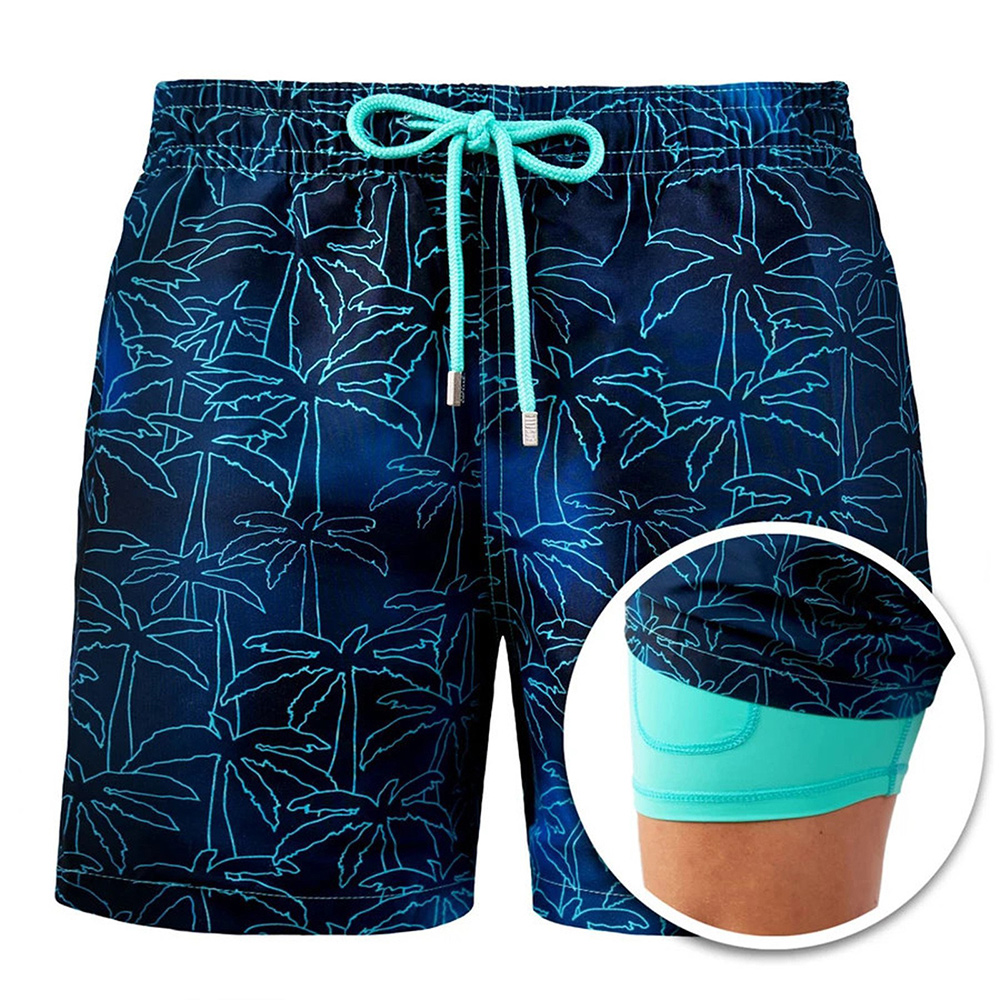 Castillotigo™ Shorts de playa de doble capa estampados para hombre