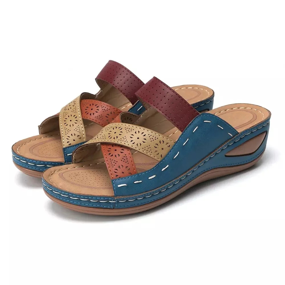 Castillotigo™ Nuevas sandalias de cuña cruzada Colorblock de verano
