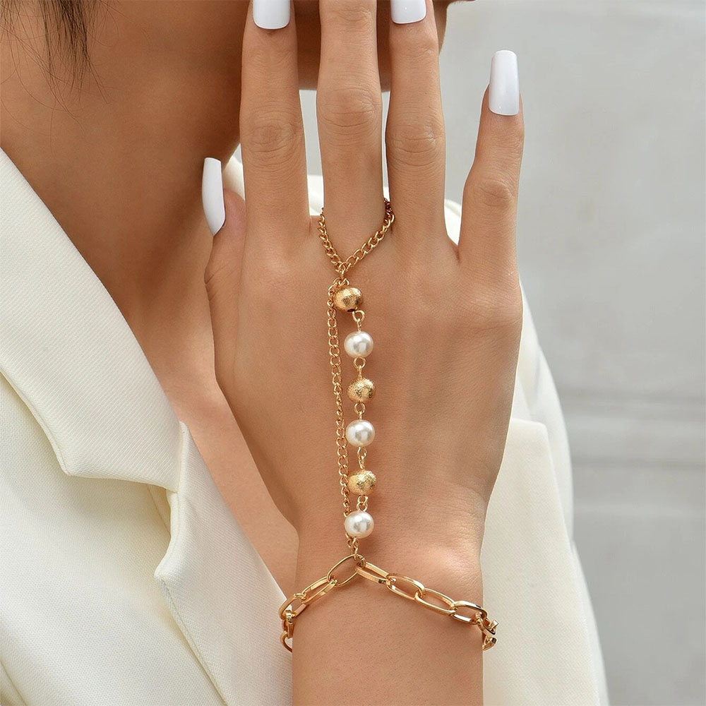 Castillotigo™ Brazalete de dedo de perlas con paneles