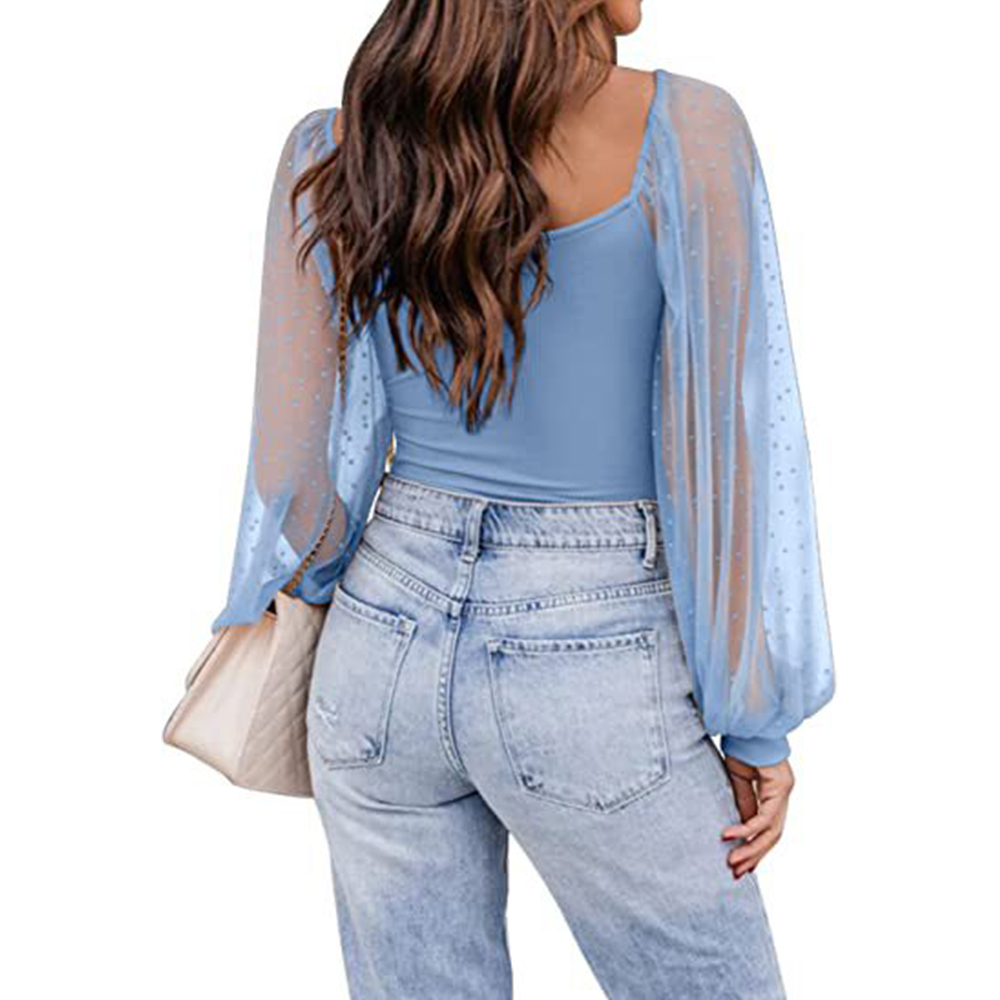 Castillotigo™ Nueva blusa delgada de patchwork con manga de linterna a la moda para mujer