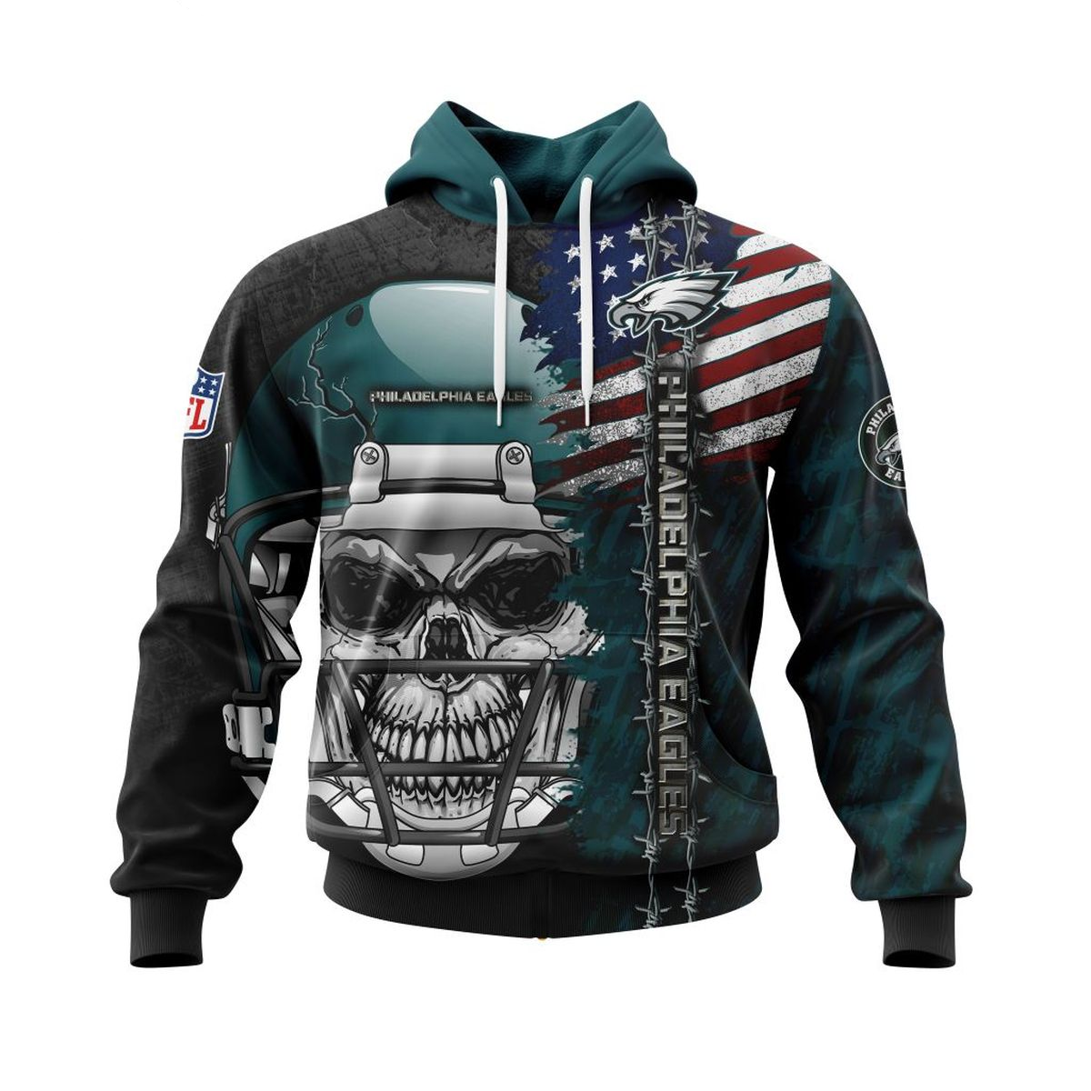 PHILADELPHIA EAGLES 3D HOODIE SKULL0803