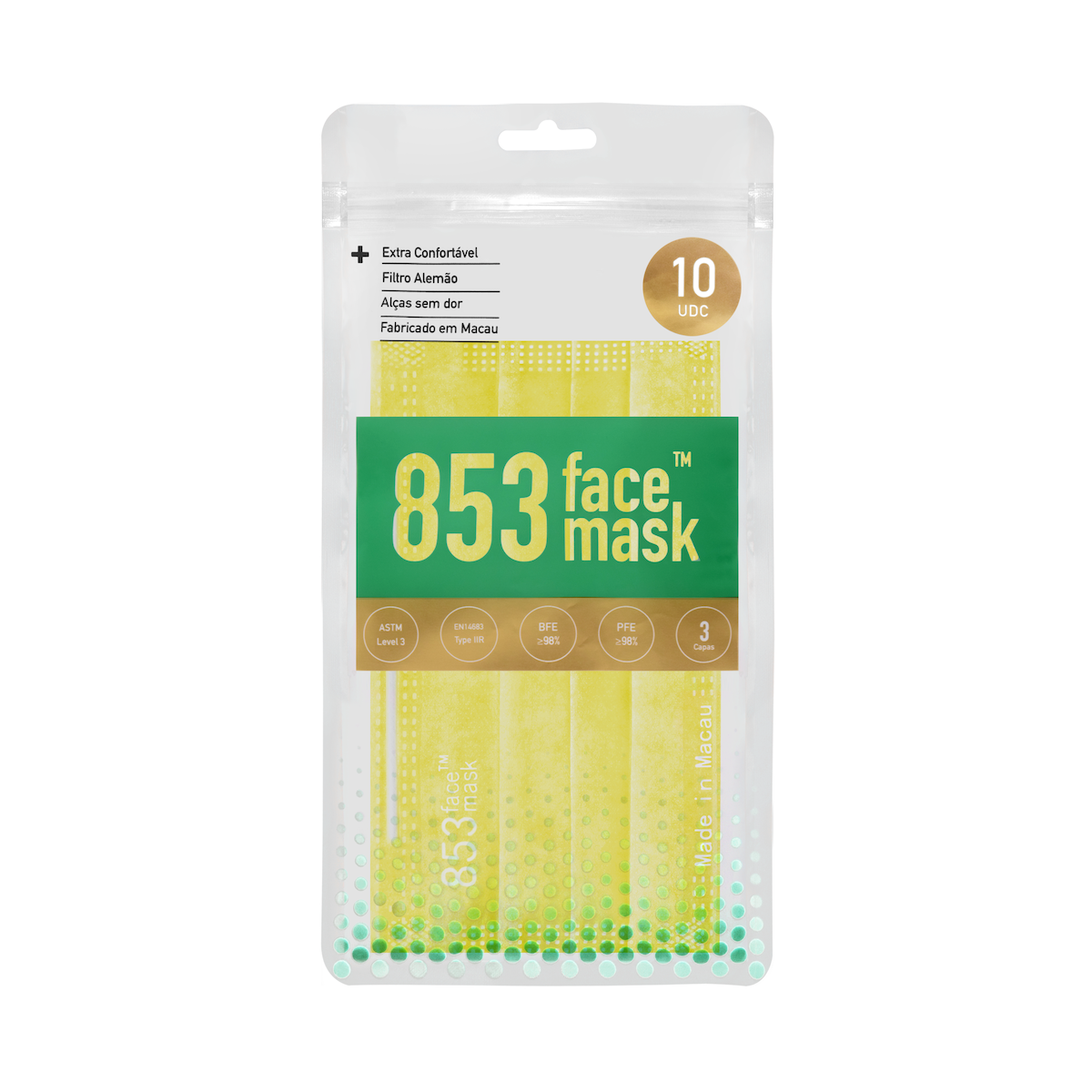 853 Face Mask™ ASTM Level 3 口罩非獨立包裝（淺黃色）10片