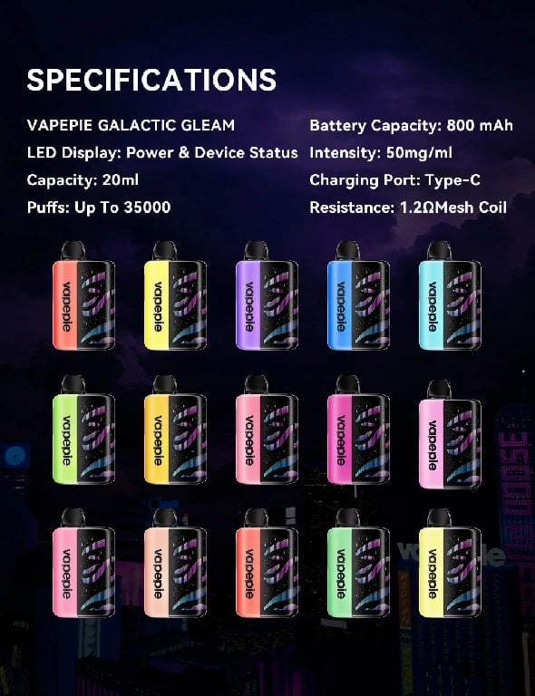 VAPEPIE 35000 3D Curved Ultra HD Screen with Real-Time Battery and E-Liquid Display, Transparent Tank Design for Maximum Visibility
