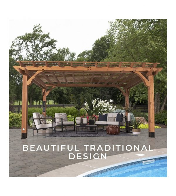 16 ft. x 12 ft. All Cedar Wooden Pergola Kit for Backyard, Deck, Garden, Patio, Outdoor Entertaining | Wind Rated at 100 MPH