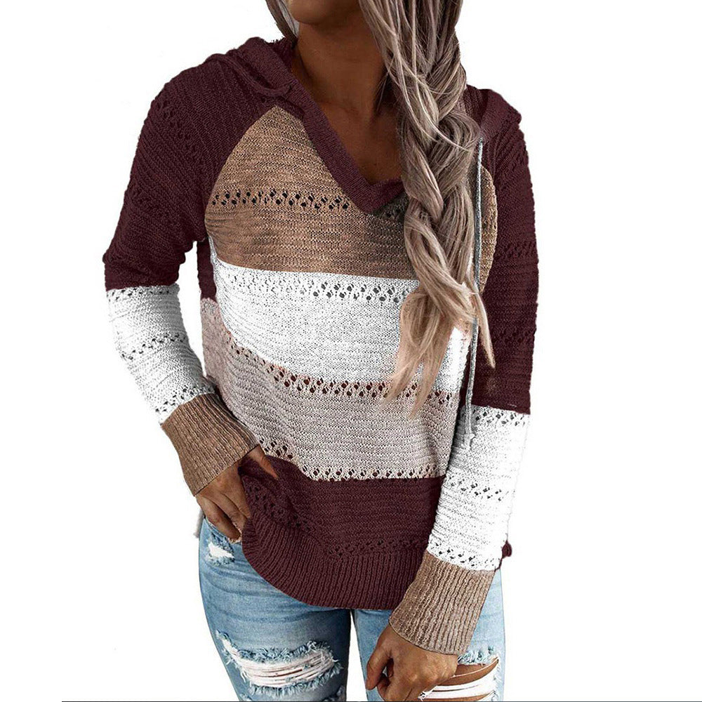 Castillotigo™ Suéter de punto colorblock a rayas sueltas con personalidad de mujer nueva de otoño