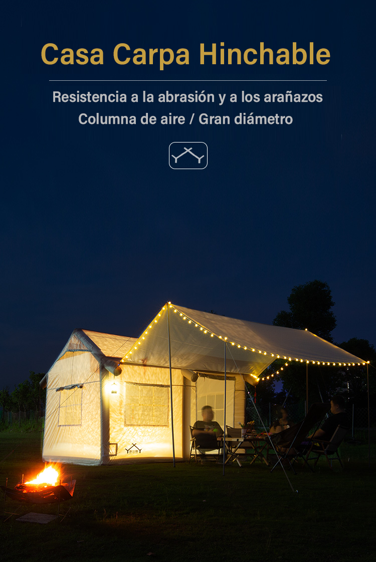 Tienda de campaña autoinflable con equipo de camping