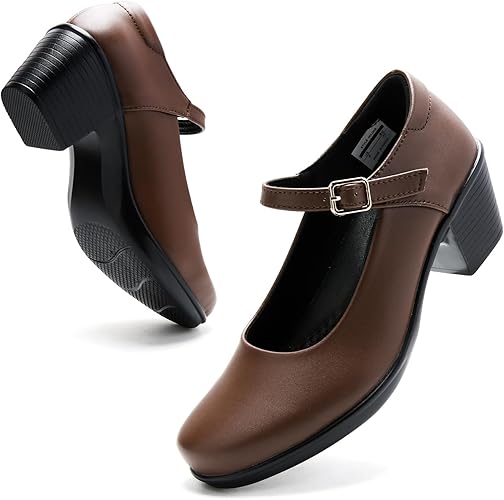 Women's Pumps Chunky Heels for Women Shoes - Brown