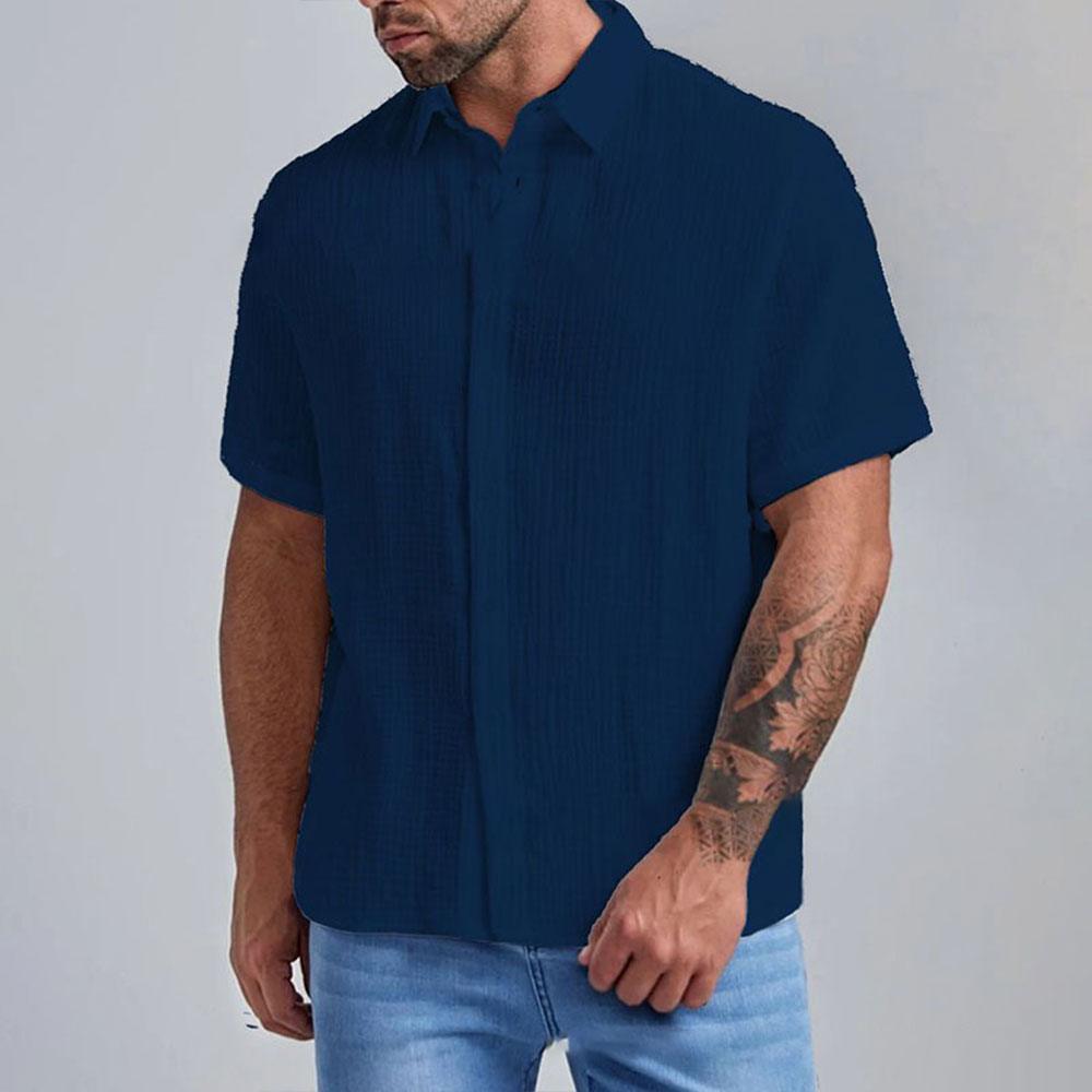 Castillotigo™ Camisa de manga corta para hombre delgada con arrugas y corteza de moda de verano