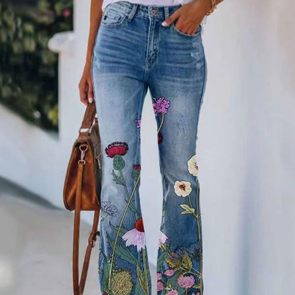 Castillotigo™ Pantalones acampanados retro con motivo floral Art