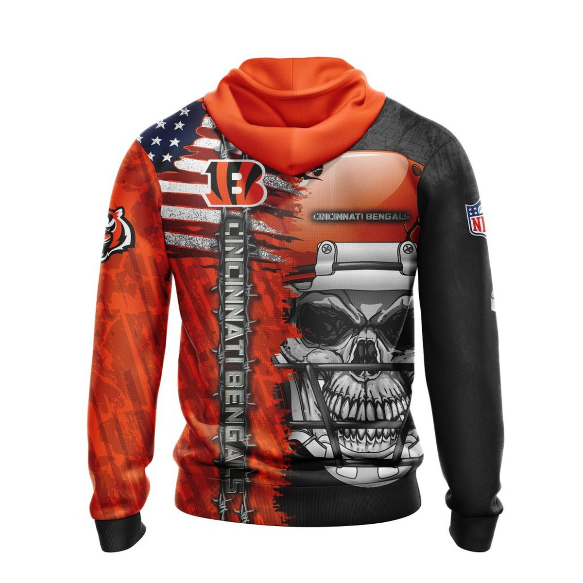 CINCINNATI BENGALS 3D HOODIE SKULL0803