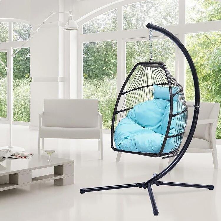 Rattan Swing Hammock Egg Chair With C Type Bracket , With Cushion And Pillow