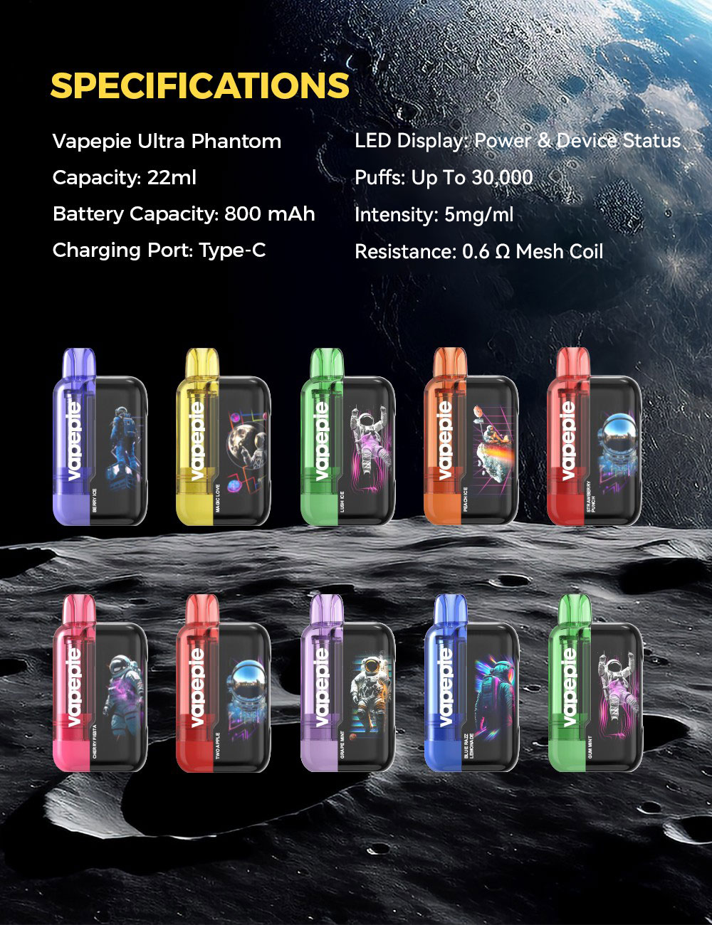 【Sparpaket】 Vapepie Galactic Duo Plus 100.000 Puffs (2x Galactic Gleam & 1x Ultra Phantom) Einweg-Vape