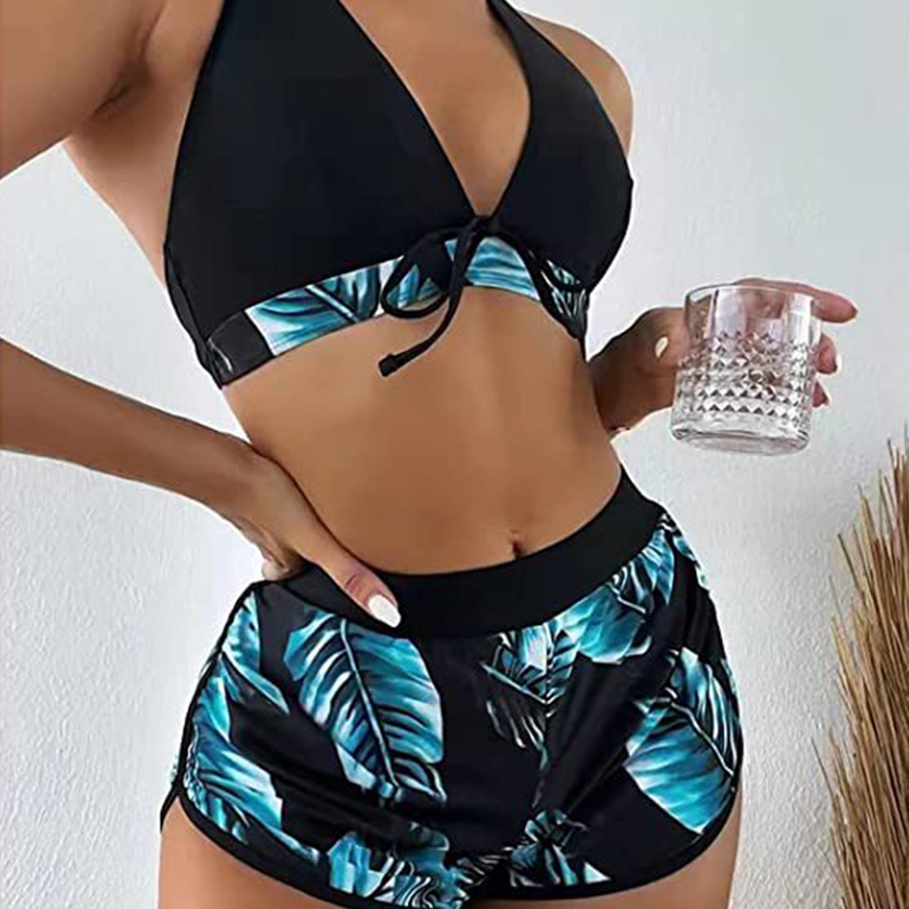 Castillotigo™ Traje de baño de tres piezas con estampado dividido