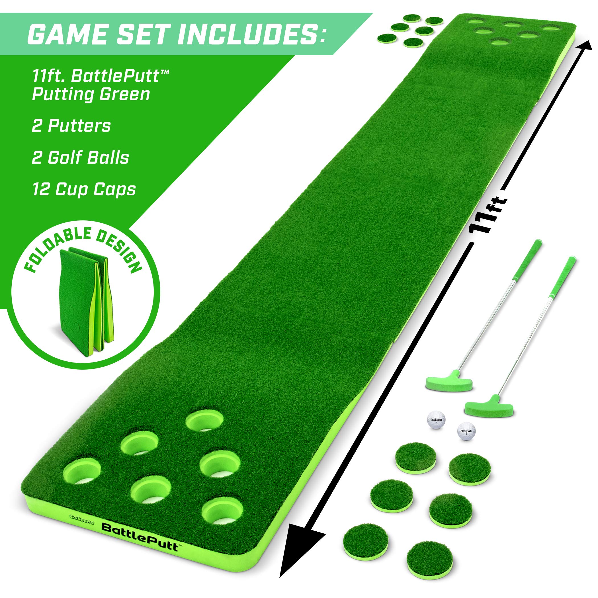 GoSports BattlePutt 2v2 Golf Putting Game: juego estilo tenis de mesa con putting green de 11', 2 putts y 2 pelotas de golf